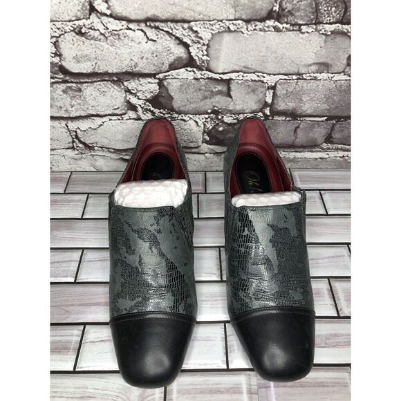 Oh! Healthy Heels Blue Gray Leather Croc Print Ankle Heel Booties Women Sz 39EU - Picture 11 of 16